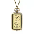 Orologio da tasca al quarzo rettangolare con doppio quadrante retrò, accessorio pendente. - Stile Catena