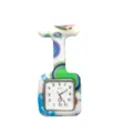 Silicone nurse fob watch, quartz movement, colorful abstract print. Ideal for medical professionals. - Blue Green Circle