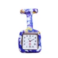 Blue and white floral silicone nurse watch with square dial quartz movement and secure pocket clip. - Blue and White Floral