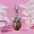 Portachiavi con orologio tascabile gufo argentato con dettagli in smalto rosa e ciondolo. - Rosa Argento