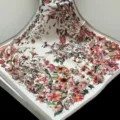 Silk scarf detail showcasing vintage floral botanical wheat and insect print luxury style square wrap - SJ1121-JKF