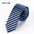 Detailed view of classic blue striped silk necktie fabric and textured weave pattern close-up - L50H-S09 (Blue Striped)