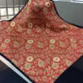 Close-up view of the elegant red silk square scarf featuring vintage classical floral patterns. - SJ1137-JKF