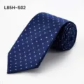Classic dark blue geometric pattern silk tie for men, elegant business accessory. - L85H-S02