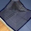 Close-up detail shot of navy blue and white geometric striped silk square scarf pattern. - SJ1113-JKF