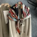 Luxurious silk scarf featuring vibrant vintage print. Elegant neck accessory and chic shawl. - SJ469-JKF