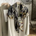 Chic silk square scarf with geometric leopard print. Elegant luxury fashion accessory. - SJ471-JKF