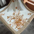 Detailed view of luxury silk square scarf with elegant vintage floral print and solid border. - SJ1161-JKF