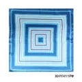 Blue geometric patterned silk square scarf for women, elegant fashion accessory detail view. - Blue White Geometric Frame