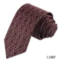 Detailed shot of a dark red men's necktie featuring an intricate white geometric line pattern. - Dark Red Geometric Lines (L196P)