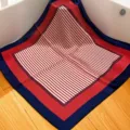 Elegant striped silk square scarf, classic red and blue design, perfect for neck or bag decor. - SJ1116-JKF