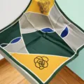 Silk square scarf with geometric pattern and floral outline, elegant neckwear for women 55x55cm - SJ1140-JKF