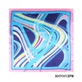 Women fashion printed square silk scarf abstract wavy pattern chic neckerchief accessory - Abstract Wave Stripe Pink Border