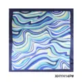 Detailed view of women fashion abstract wavy print square silk scarf for daily styling decoration. - Abstract Wave Dark Blue Border