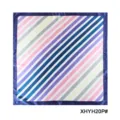 Detailed view of the colorful striped silk scarf showcasing fine texture and exquisite blue border. - Colorful Diagonal Stripe Dark Blue Border