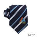 Marineblauwe gestreepte jacquard polyester stropdas detail met eigen bedrijfslogo voor heren. - YZP1P