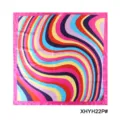 Colorful wavy print square silk scarf for women fashion accessory stylish design detail view - Colorful Wave Pink Border