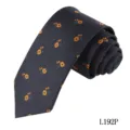 Men's dark blue floral polyester necktie with orange daisy print for business formal wear. - Dark Blue Orange-Yellow Daisy (L192P)