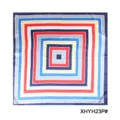 Detailed view of women geometric square silk scarf, stylish colorful striped print accessory. - Geometric Stripe Print