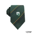 Classic green men's necktie with diagonal stripes and embroidered crest detail. Perfect for business. - YZP8P