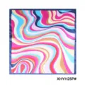 Fashionable women's square silk scarf with vibrant colorful abstract wave print design. - Colorful Geometric Wave Print