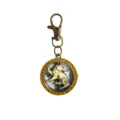 Vintage brass pocket watch keychain with glitter bezel and cute climbing bear dial design. - Bear (D0128)