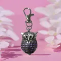 Owl pocket watch keychain, cute metal animal pendant, portable bag charm ornament for daily. - Silver Base With Purple Stones