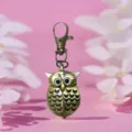 Vintage Bronze Owl Pocket Watch Keychain Portable Cute Animal Hanging Watch Student Gift - Gold Black