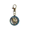 Portachiavi orologio tascabile corvo bronzo vintage con ghiera glitter blu e quadrante quarzo. - Uccello (D0126)