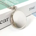 Classic silver pocket watch with chain, vintage quartz timepiece necklace gift for daily wear. - Silver