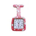 Red and white patterned square silicone fob nurse watch, quartz movement, portable pin design. - Red White Abstract