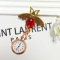 Vintage alloy bee nurse pocket watch with red crystal quartz movement brooch fob watch - Red Bee