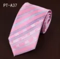Close-up of pink and purple striped necktie with floral weave, elegant formal business accessory. - PT-A37