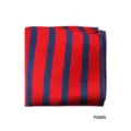 Close-up detail van de rood met blauw gestreepte zijden pochet voor heren kostuums. - Rood en Blauw Gestreept(PS69S)