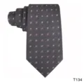 Detailed view of the dark grey geometric jacquard men's tie with elegant grid pattern. - Dark Gray