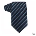 Close-up detail of the classic striped silk-polyester tie featuring diagonal blue stripes. - Dark Blue