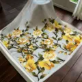 Luxurious mulberry silk square scarf with elegant yellow floral print and grey background. - SJ1153-JKF
