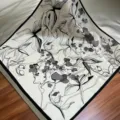 Elegant black and white botanical print silk square scarf for women daily fashion wear. - SJ1159-JKF