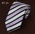 Classic striped men's necktie in navy, white, purple, and silver for business and formal wear. - PT-Z1