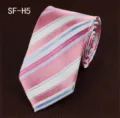 Men's business striped necktie in pink white and blue, classic twill polyester wedding tie. - SF-H5