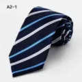 Blauw gestreepte heren stropdas, zakelijke formele variant met elegant streepjesontwerp. - Donkerblauw Keper (A2-1)