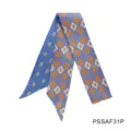 Detailansicht des eleganten blauen und orangen gemusterten diagonalen Seidenschal-Bandes. - PSSAF31P (Blau & Orange)