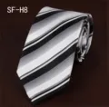 Men's classic black white striped business necktie, elegant formal wear accessory for wedding. - SF-H8
