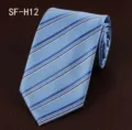 Men's business striped necktie in light blue, classic twill polyester tie for formal wear. - SF-H12