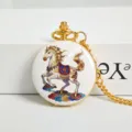 Vintage gold horse pocket watch with chain, quartz timepiece pendant, Chinese zodiac gift item. - [Wealth] Colorful Auspicious Clouds - Horse