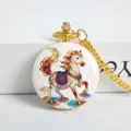 Golden painted horse pocket watch quartz necklace watch with traditional animal pattern gift - [Lucky] Colorful Clouds - Horse