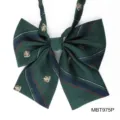 Green striped JK uniform bow tie with embroidered crest, cute pleated bowknot accessory for daily wear. - Green Blue Red Striped Style (MBT975P)