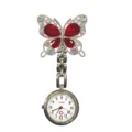 Fashion rhinestone butterfly nurse fob watch quartz pocket watch for medical professionals - Red Butterfly (White Steel Case)