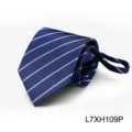 Men's blue striped zipper necktie professional business narrow lazy tie ready to wear - T7XH109P (Zip-up)