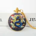 Gold Chinese zodiac dragon pocket watch necklace quartz watch with elegant chain - Dragon